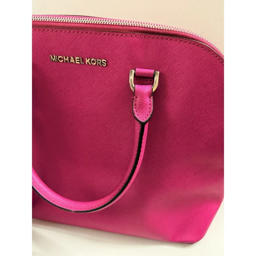 Michael Kors Fuchsia Pink Saffiano Leather Dome Satchel Crossbody w/ Dust Bag